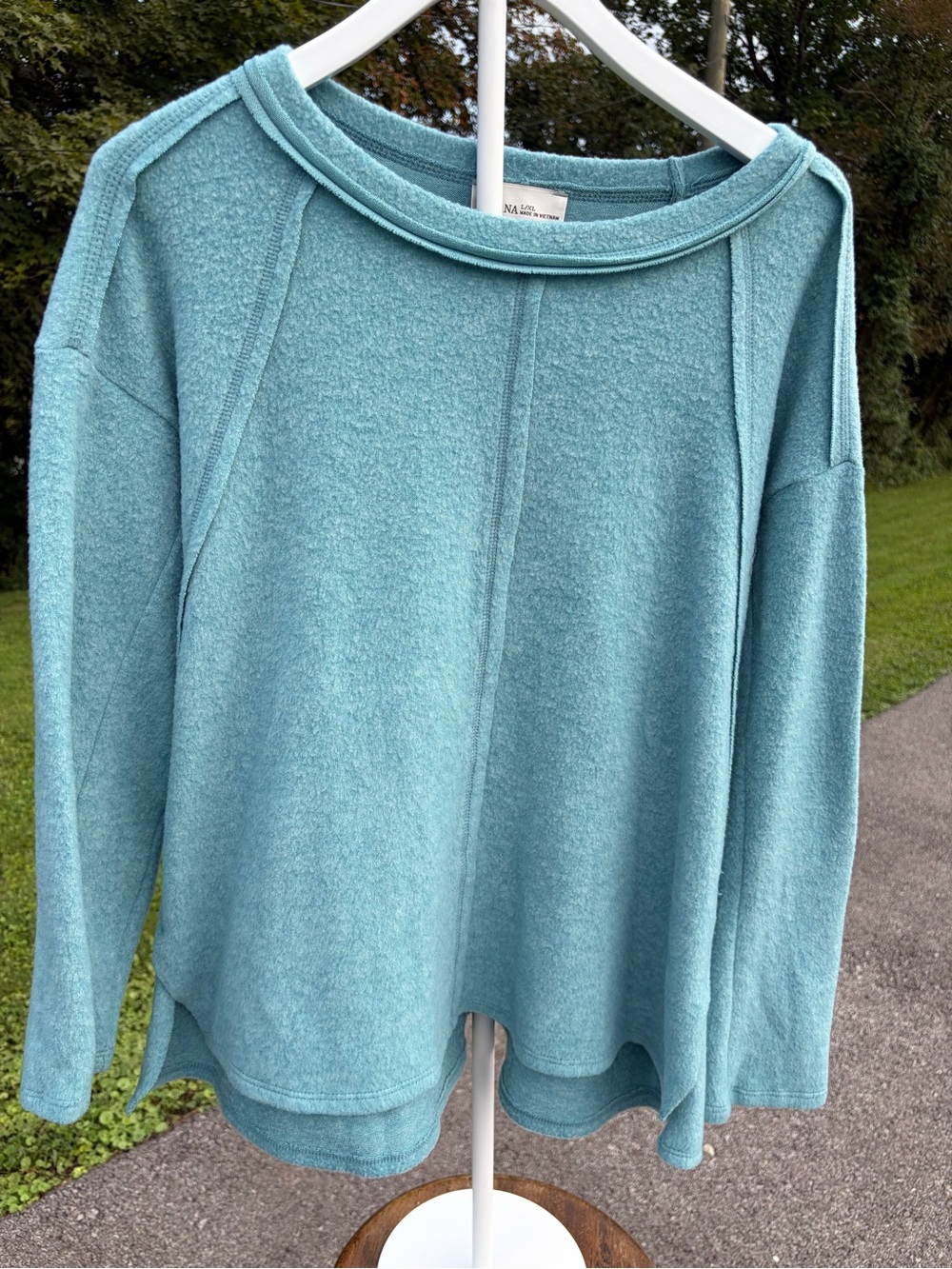 Zenana Outfitters Aqua Blue Scoop Neck Lightweight Sweater